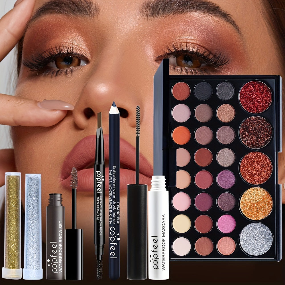 Conjunto de Maquiagem Sombras, Cores de Lábios, Pincéis