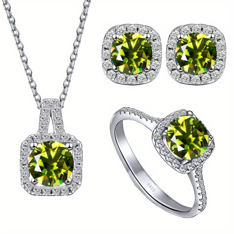 Conjunto de joias Moissanite Brincos Colar Plus Anel Cada incrustado 1ct Moissanite 925