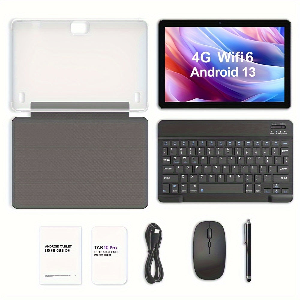 Tablet de 10 polegadas Android 13 com teclado, mouse e capa - 7 GB para RAM, 64 GB de armazenamento, Wi-Fi de banda dupla 5G