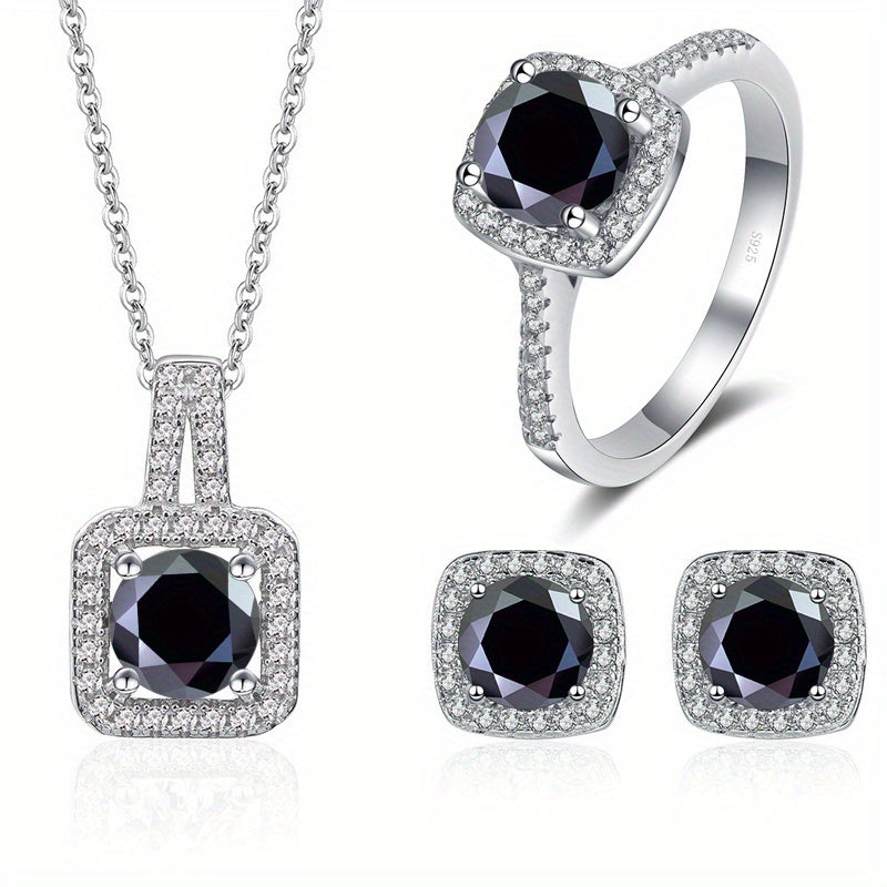 Conjunto de joias Moissanite Brincos Colar Plus Anel Cada incrustado 1ct Moissanite 925