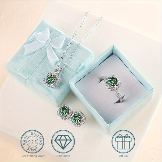 Conjunto de joias Moissanite Brincos Colar Plus Anel Cada incrustado 1ct Moissanite 925